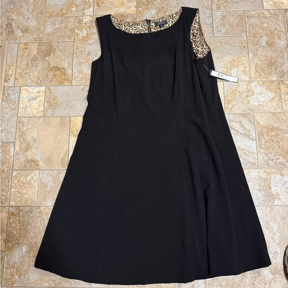 Tahari ASL | Black A-Line Dress with animal print - Picture 3 of 10